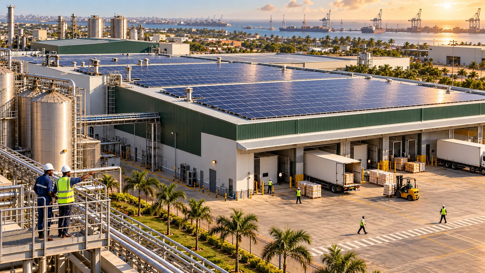 Illustrative rooftop solar PV on a Ghanaian industrial factory