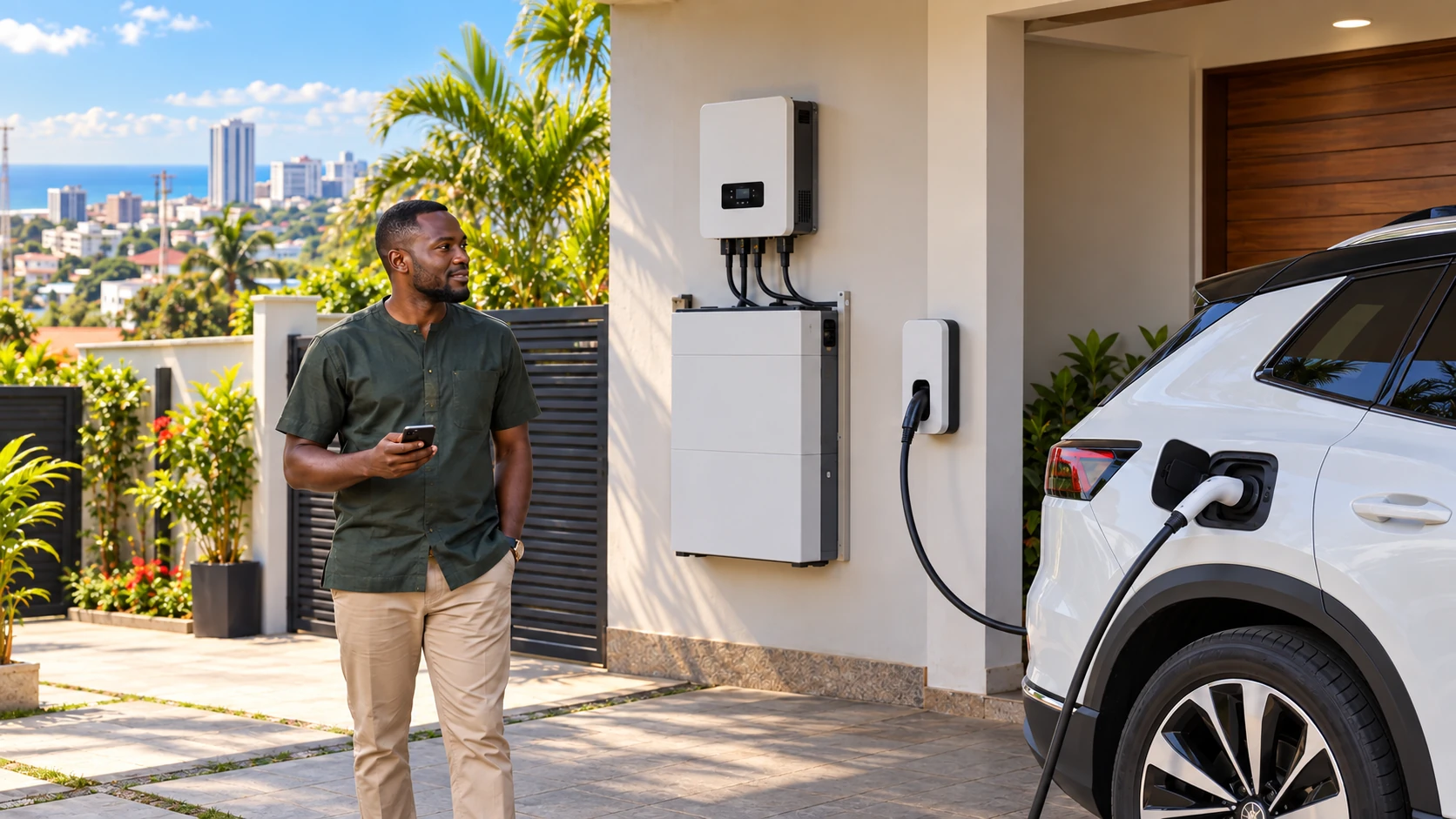 Illustrative home EV charger with residential battery backup